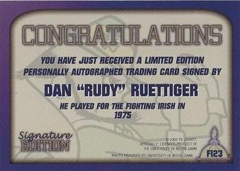 2003-09 TK Legacy Notre Dame Fighting Irish - Fighting Irish Signature Edition #FI23 Rudy Ruettiger Back