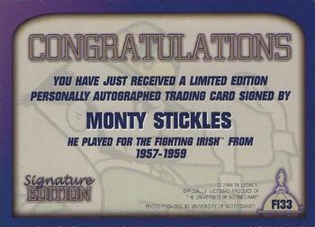 2003-09 TK Legacy Notre Dame Fighting Irish - Fighting Irish Signature Edition #FI33 Monty Stickles Back