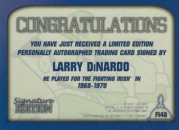 2003-09 TK Legacy Notre Dame Fighting Irish - Fighting Irish Signature Edition #FI40 Larry DiNardo Back