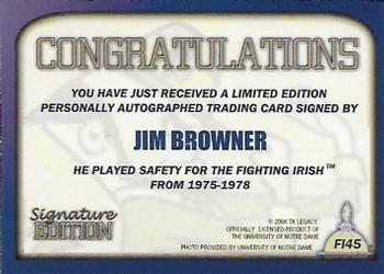2003-09 TK Legacy Notre Dame Fighting Irish - Fighting Irish Signature Edition #FI45 Jim Browner Back