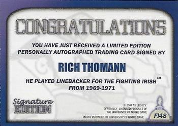 2003-09 TK Legacy Notre Dame Fighting Irish - Fighting Irish Signature Edition #FI48 Rich Thomann Back
