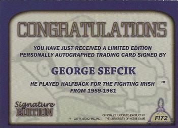 2003-09 TK Legacy Notre Dame Fighting Irish - Fighting Irish Signature Edition #FI72 George Sefcik Back