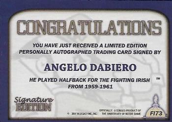 2003-09 TK Legacy Notre Dame Fighting Irish - Fighting Irish Signature Edition #FI73 Angelo Dabiero Back