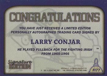 2003-09 TK Legacy Notre Dame Fighting Irish - Fighting Irish Signature Edition #FI77 Larry Conjar Back