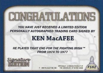2003-09 TK Legacy Notre Dame Fighting Irish - Fighting Irish Signature Edition #FI82 Ken MacAfee Back