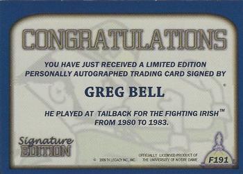 2003-09 TK Legacy Notre Dame Fighting Irish - Fighting Irish Signature Edition #FI91 Greg Bell Back