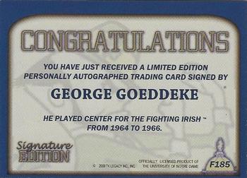 2003-09 TK Legacy Notre Dame Fighting Irish - Fighting Irish Signature Edition #FI85 George Goeddeke Back