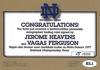 2003-09 TK Legacy Notre Dame Fighting Irish - Historical Links Autographs #HL1 Jerome Heavens / Vagas Ferguson Back