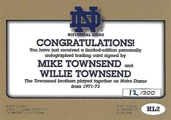2003-09 TK Legacy Notre Dame Fighting Irish - Historical Links Autographs #HL2 Mike Townsend / Willie Townsend Back