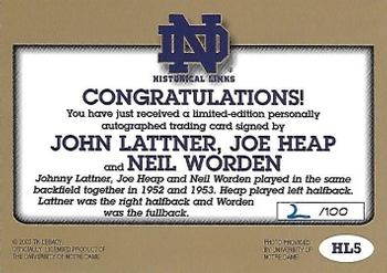 2003-09 TK Legacy Notre Dame Fighting Irish - Historical Links Autographs #HL5 John Lattner / Joe Heap / Neil Worden Back