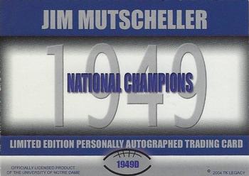 2003-09 TK Legacy Notre Dame Fighting Irish - National Championship Autographs #1949D Jim Mutscheller Back