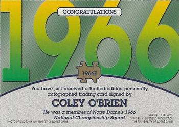 2003-09 TK Legacy Notre Dame Fighting Irish - National Championship Autographs #1966E Coley O'Brien Back