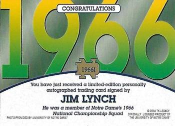 2003-09 TK Legacy Notre Dame Fighting Irish - National Championship Autographs #1966I Jim Lynch Back