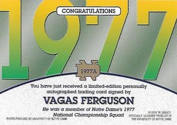 2003-09 TK Legacy Notre Dame Fighting Irish - National Championship Autographs #1977A Vagas Ferguson Back