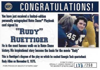 2003-09 TK Legacy Notre Dame Fighting Irish - Legacy Playbook Autographs #NDP2 Rudy Ruettiger Back