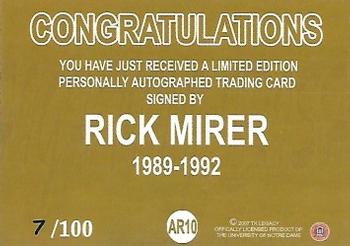 2003-09 TK Legacy Notre Dame Fighting Irish - Historical Archives Autographs #AR10 Rick Mirer Back