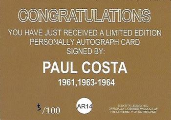 2003-09 TK Legacy Notre Dame Fighting Irish - Historical Archives Autographs #AR14 Paul Costa Back