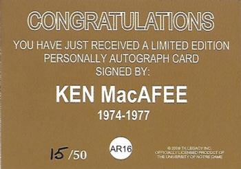 2003-09 TK Legacy Notre Dame Fighting Irish - Historical Archives Autographs #AR16 Ken MacAfee Back