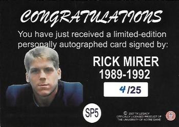 2003-09 TK Legacy Notre Dame Fighting Irish - Silver Signature Autographs #SP5 Rick Mirer Back