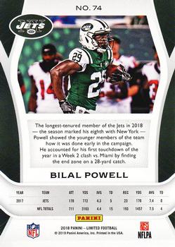 2018 Panini Limited #74 Bilal Powell Back