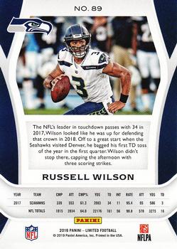 2018 Panini Limited #89 Russell Wilson Back