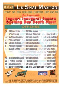 1994 Stadium Club - Expansion Team Jacksonville Jaguars Exchange #16 Le'Shai Maston Back