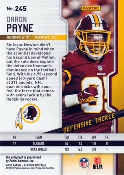 2018 Panini Playoff - Rookies Autographs Red Zone #245 Daron Payne Back