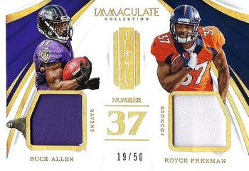 2018 Panini Immaculate Collection - Immaculate Dual Jersey Numbers #DJ-22 Buck Allen / Royce Freeman Front