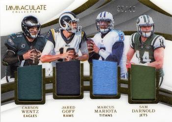 2018 Panini Immaculate Collection - Immaculate Quad Jerseys #QU-9 Jared Goff / Carson Wentz / Marcus Mariota / Sam Darnold Front