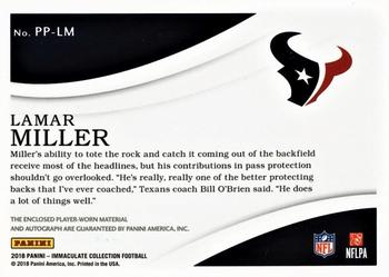 2018 Panini Immaculate Collection - Premium Patch Autographs #PP-LM Lamar Miller Back