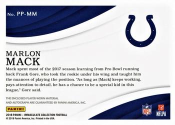 2018 Panini Immaculate Collection - Premium Patch Autographs #PP-MM Marlon Mack Back