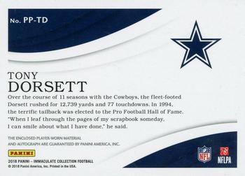 2018 Panini Immaculate Collection - Premium Patch Autographs #PP-TD Tony Dorsett Back