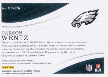 2018 Panini Immaculate Collection - Premium Patch Autographs NFL Shield #PP-CW Carson Wentz Back