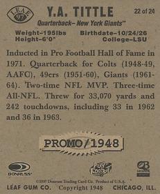 1997 Leaf - Reproductions Promo #22 Y.A. Tittle Back