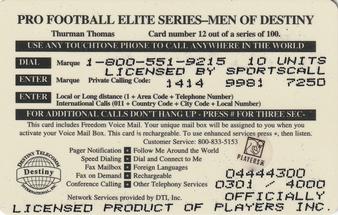 1997 Destiny Telecom Pro Football Elite Series Men of Destiny #12 Thurman Thomas Back