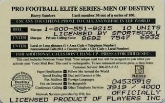 1997 Destiny Telecom Pro Football Elite Series Men of Destiny #34 Barry Sanders Back