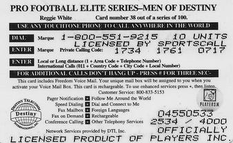 1997 Destiny Telecom Pro Football Elite Series Men of Destiny #38 Reggie White Back