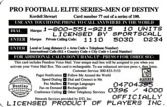 1997 Destiny Telecom Pro Football Elite Series Men of Destiny #77 Kordell Stewart Back