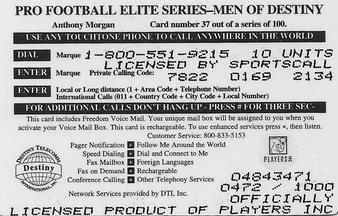 1997 Destiny Telecom Pro Football Elite Series Men of Destiny - Gold Series #37 Anthony Morgan Back