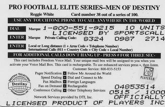 1997 Destiny Telecom Pro Football Elite Series Men of Destiny - Gold Series #38 Reggie White Back