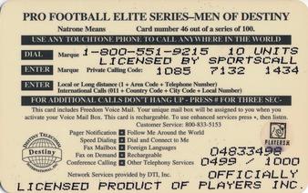 1997 Destiny Telecom Pro Football Elite Series Men of Destiny - Gold Series #46 Natrone Means Back