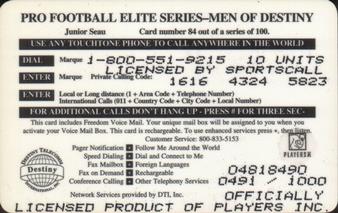 1997 Destiny Telecom Pro Football Elite Series Men of Destiny - Gold Series #84 Junior Seau Back