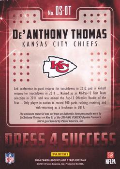 2014 Panini Rookies & Stars - Dress For Success Materials #DS-DT De'Anthony Thomas Back