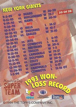 1994 Stadium Club - Super Teams Members Only #20 New York Giants Back