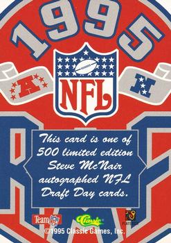 1995 Classic Draft Day Autographs #NNO Steve McNair Back