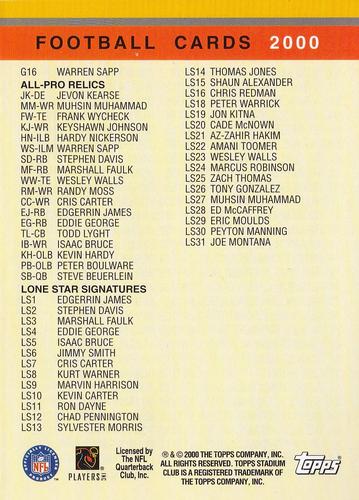 2000 Stadium Club - Checklists #NNO Checklist (Peyton Manning) Back