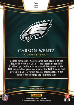 2018 Panini Select #22 Carson Wentz Back