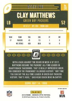 2018 Donruss Optic - Orange #38 Clay Matthews Back
