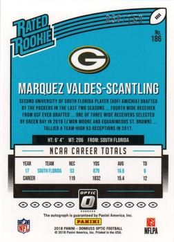 2018 Donruss Optic - Rated Rookies Autographs #186 Marquez Valdes-Scantling Back