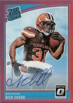 2018 Donruss Optic - Rated Rookies Autographs Red #158 Nick Chubb Front